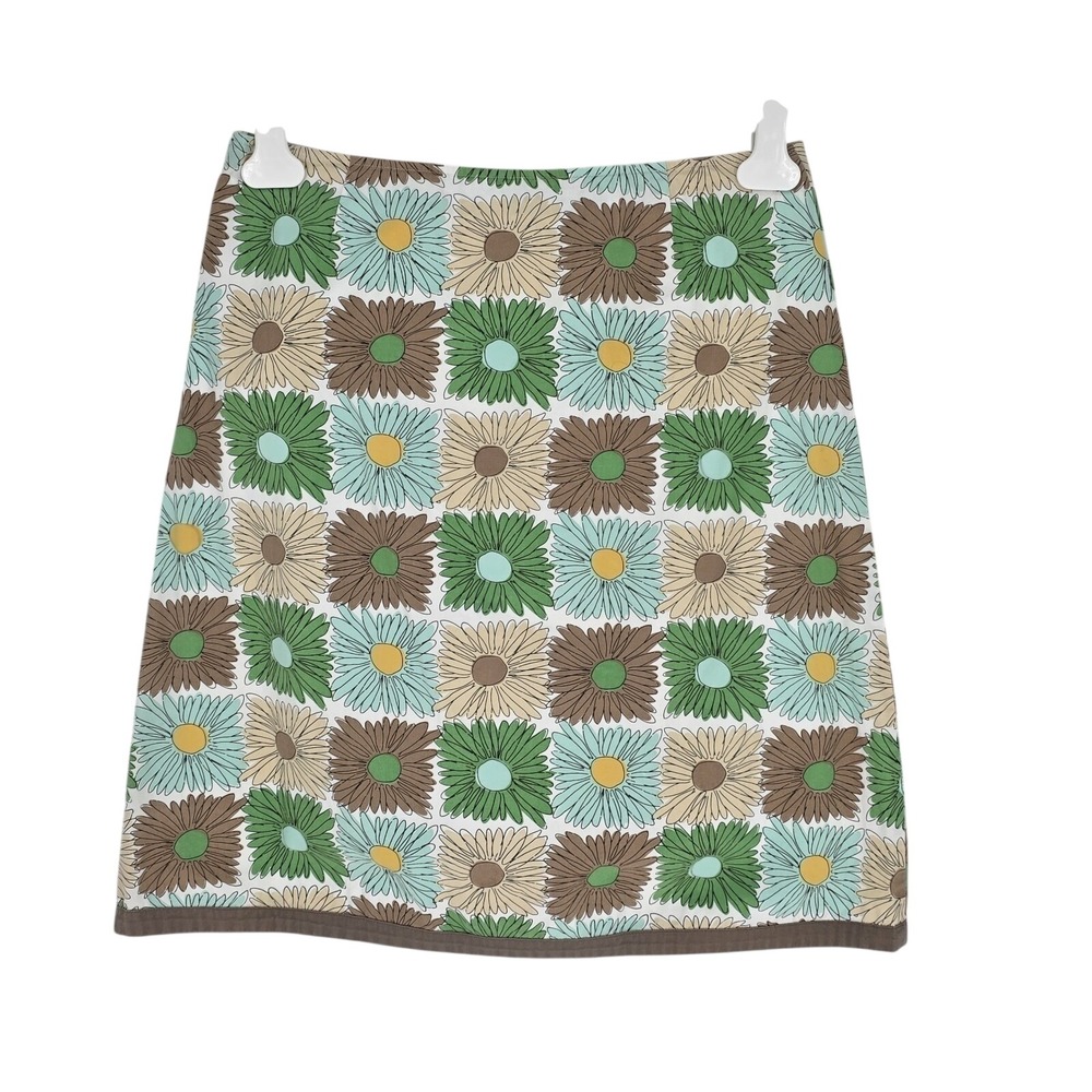 Boden Floral Grid A-Line Mini Skirt Green Blue Brown Retro Size‎ 12 UK 16